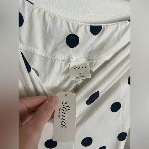 Soma Cool Nights Pajama PANTS ONLY polka dot white black size medium comfy - Picture 6 of 14